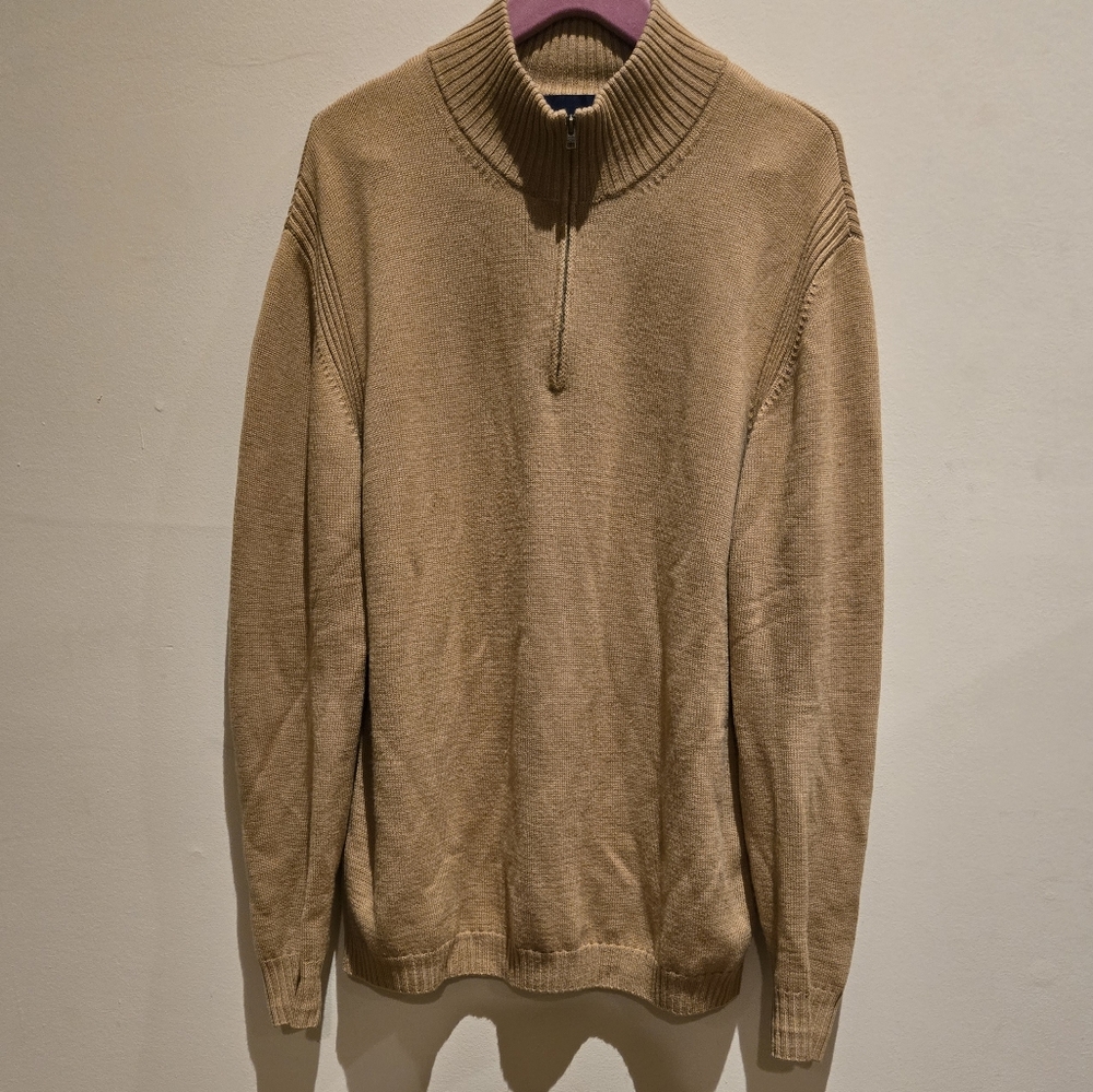 Faconnable Men's Quarter Zip Sweater in Tan Size L